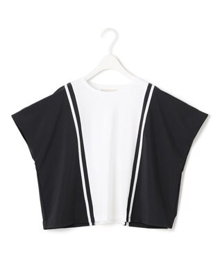 ICB L 【接触冷感・UVケア・洗える】シルケットスムースコンビ バイカラーカットソー オフホワイト×ブラック系