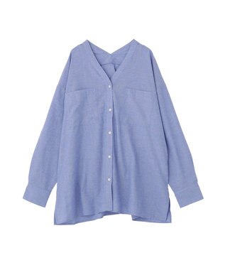 Green Parks 綿麻混Ｖネックオーバーサイズシャツ Sax