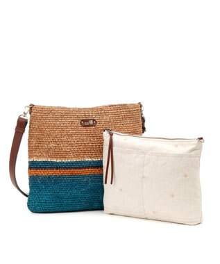 IBIZA ラフィア　ショルダーバッグ 青緑