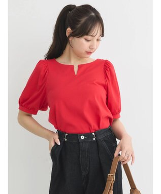 earth music&ecology パフスリーブキラリポイントプルオーバー Red