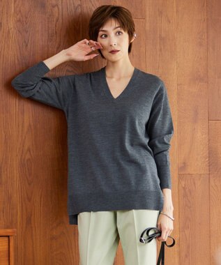  【洗える】コンパクトウール Vネックプルオーバー