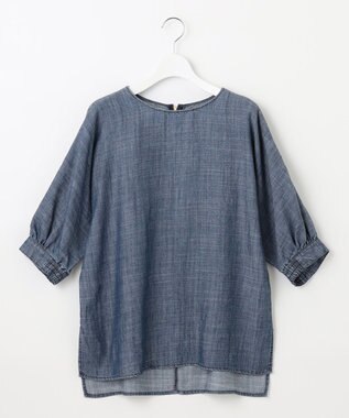 自由区 【洗える・XSサイズあり】テンセルリネンデニム  ブラウス ネイビー系