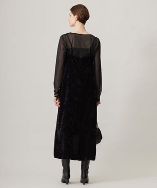 ICB L 【洗える】 シアーベルベット キャミソールワンピース ブラック系