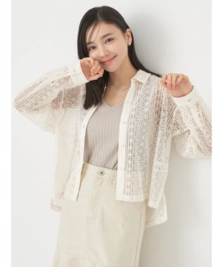earth music&ecology レースショートシャツ Off White