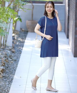 Tiaclasse 【洗える】フレンチスリーブニットチュニック ブルー