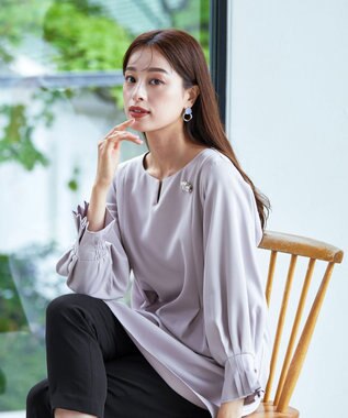 Tiaclasse 【洗える】プリーツパフ袖チュニックブラウス グレー