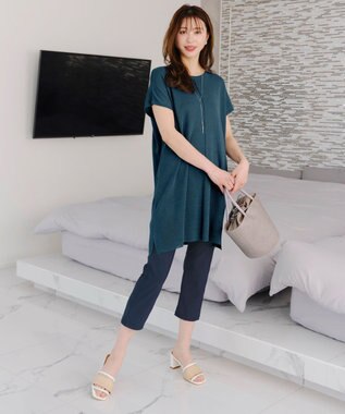 Tiaclasse 【洗える】フレンチスリーブニットチュニック ターコイズ