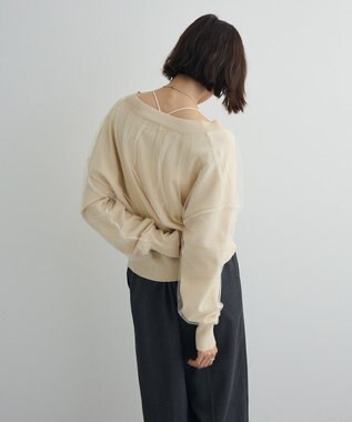 Green Parks チュールドッキングＶネックニットカーディガン Ivory