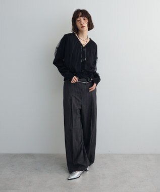 Green Parks チュールドッキングＶネックニットカーディガン Black