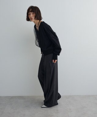 Green Parks チュールドッキングＶネックニットカーディガン Black