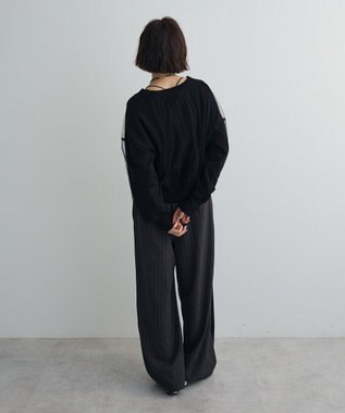 Green Parks チュールドッキングＶネックニットカーディガン Black