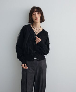 Green Parks チュールドッキングＶネックニットカーディガン Black