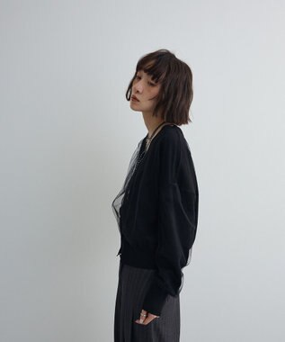 Green Parks チュールドッキングＶネックニットカーディガン Black