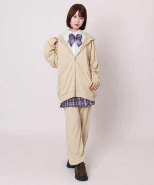 WEGO 【SCHOOLITEM】ルーズフィットZIPパーカー ベージュ
