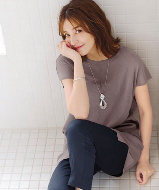 Tiaclasse 【洗える】フレンチスリーブニットチュニック モカ