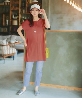 Tiaclasse 【洗える】フレンチスリーブニットチュニック コーラル