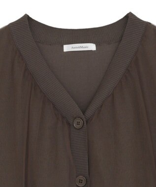 Green Parks チュールドッキングＶネックニットカーディガン Brown