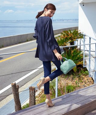 Tiaclasse 【洗える】プリーツパフ袖チュニックブラウス ネイビー