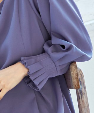 Tiaclasse 【洗える】プリーツパフ袖チュニックブラウス パープルグレー