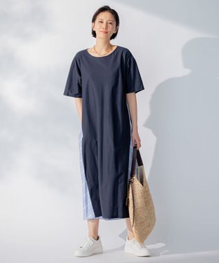 自由区 【洗える】コンビネーションシャーティング ワンピース ネイビー系1