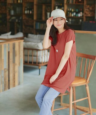 Tiaclasse 【洗える】フレンチスリーブニットチュニック コーラル