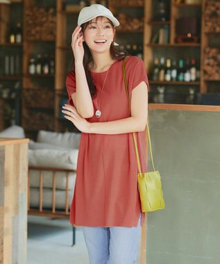 Tiaclasse 【洗える】フレンチスリーブニットチュニック コーラル