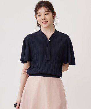 ANY SIS 【UVケア】ボウタイフレアスリーブ ニット ネイビー