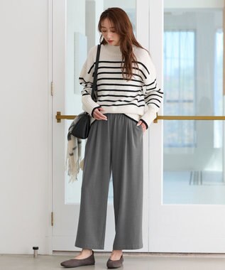 ANY 【6色展開】ラムウールハイネックニット オフベース×ブラックラインボーダー