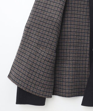 J.PRESS LADIES S 【リバーシブル】ウールナイロン リバーチェック ノーカラー ショートコート ネイビー系