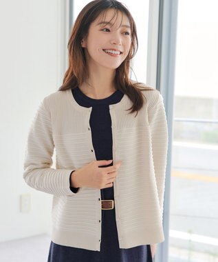 Tiaclasse 【洗える】ボーダー編みニットカーディガン アイボリー