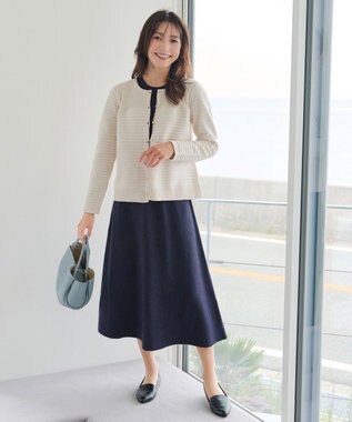 Tiaclasse 【洗える】ボーダー編みニットカーディガン アイボリー