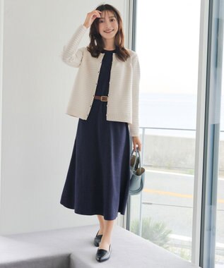 Tiaclasse 【洗える】ボーダー編みニットカーディガン アイボリー