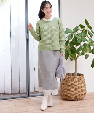 Tiaclasse 【洗える】ボーダー編みニットカーディガン ライトグリーン