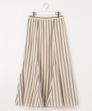 自由区 【洗える】テンセルリネン スカート フラックス×スレートストライプ