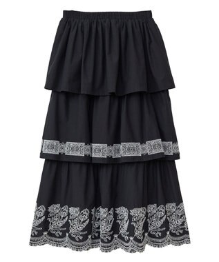 Green Parks ■ＥＳＣＡＲ　バイカラー刺繍ティアードスカート Black