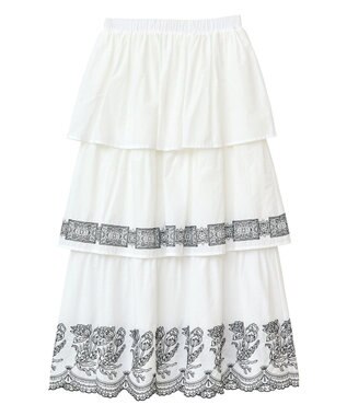 Green Parks ■ＥＳＣＡＲ　バイカラー刺繍ティアードスカート Off White