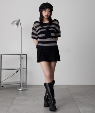 WEGO オフショルメッシュニット（S） グレーボーダー