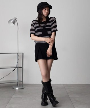 WEGO オフショルメッシュニット（S） グレーボーダー
