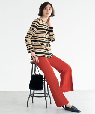 自由区 L 【WEB限定カラーあり/洗える/撥水加工】TRギャバ ストレートパンツ オレンジ系