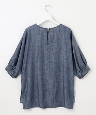 自由区 【洗える・XSサイズあり】テンセルリネンデニム  ブラウス ネイビー系