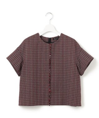 23区 【洗える】ツイーディーカラーミックス ハーフスリーブ ブラウス レッドミックス