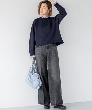 23区 【WEB＆一部店舗限定】クリアコットンテリー ストライプフリル スウェット ネイビー系