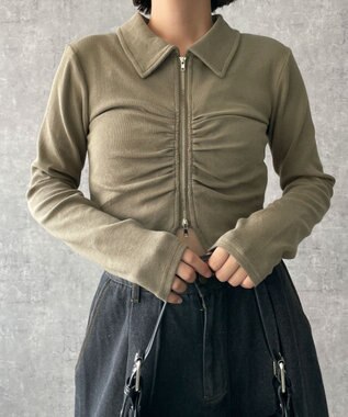 WEGO フロントギャザーＷジップロンＴ カーキ