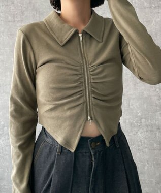 WEGO フロントギャザーＷジップロンＴ カーキ