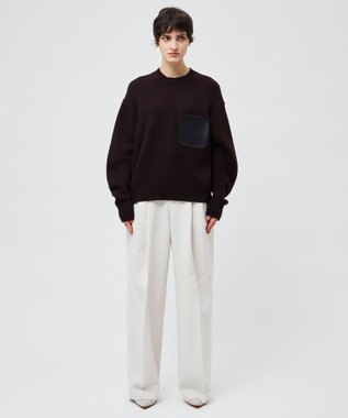 BEIGE， 【洗える】LEADER / フェイクレザーポケットクルーネックトップス Bordeaux