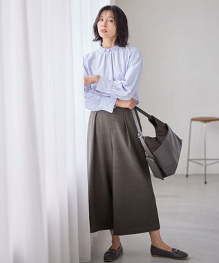 ANY 【洗濯機可/ウエストゴム】ライトツイードワイドパンツ モカ