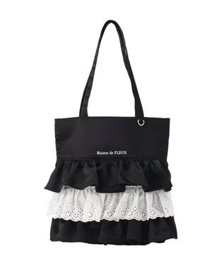 Maison de FLEUR サテンフロントフリルスクエアトートバッグ Black