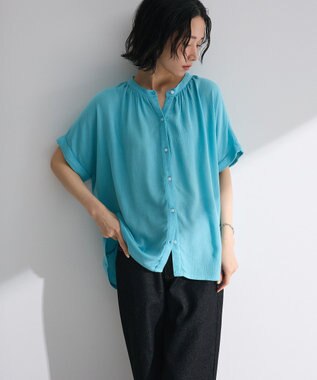 Green Parks Ｉ　レーヨンクレープブラウス Blue Green