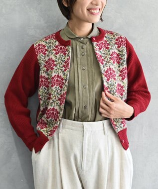 muuc 〈うっとり柔らか上質な極細繊維〉〈前身頃は希少なモヘアとシルク×後ろ身頃はウール100%〉フラワージャカード カーディガン レッド