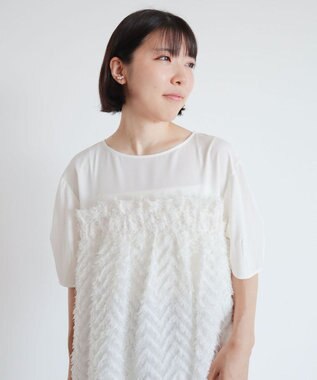 Green Parks フェザージャガードドッキングブラウス Off White